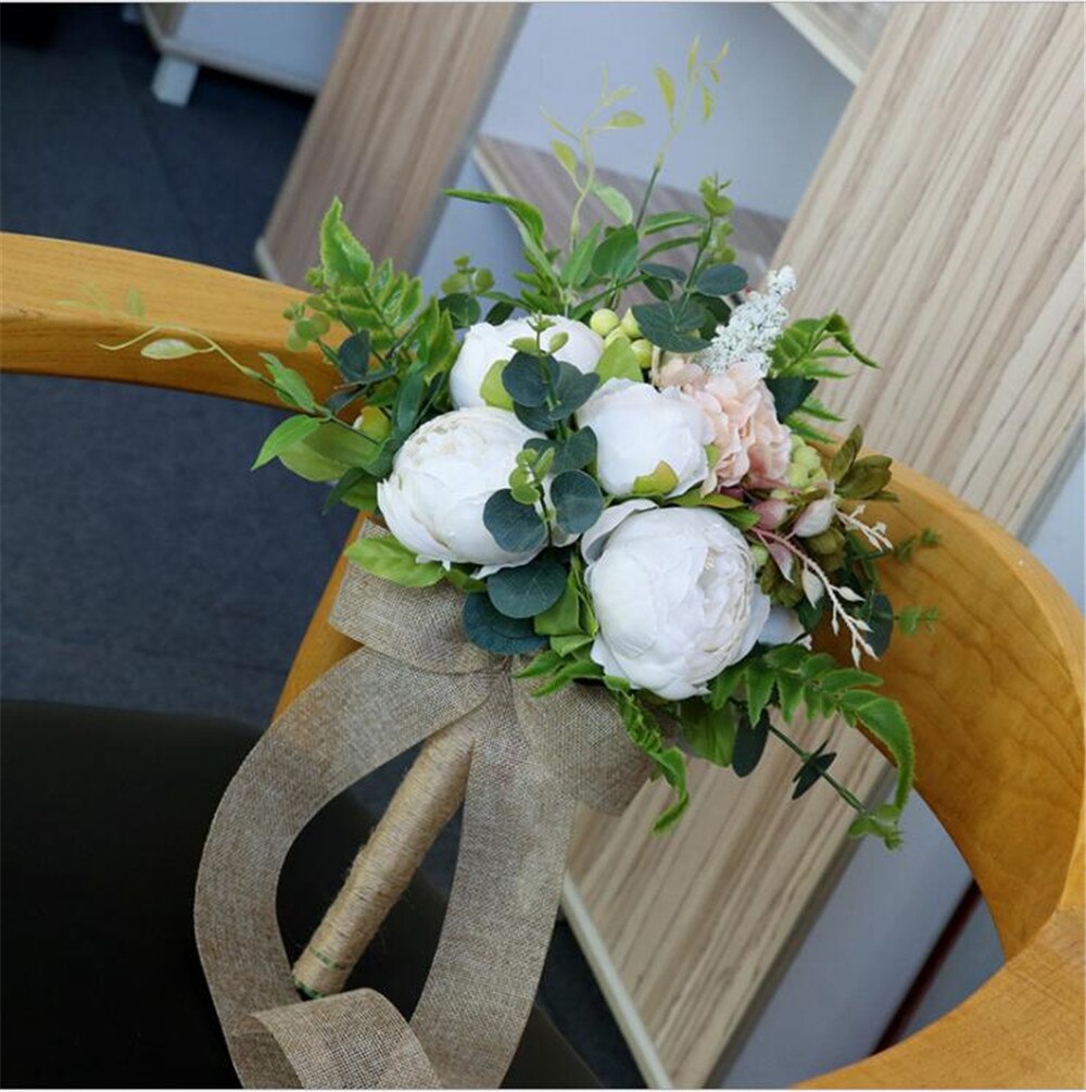 Sesthfar Bruidsboeket Pioenen Rose Elegante Boho Eucalyptus Bruidsboeketten Met Pioen Groen Bruidsmeisje Boeket Bloemen