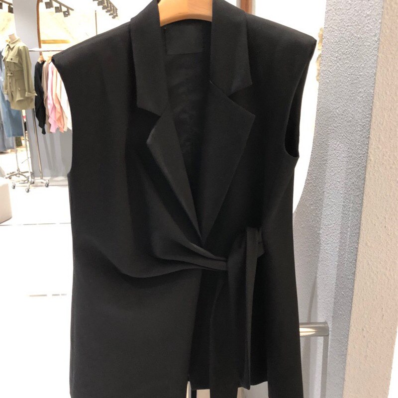 Nomikuma forår uden ærmer blazer vest snøre koreanske veste frakke kausal turn-down krave kvinder jakker 6 e 659
