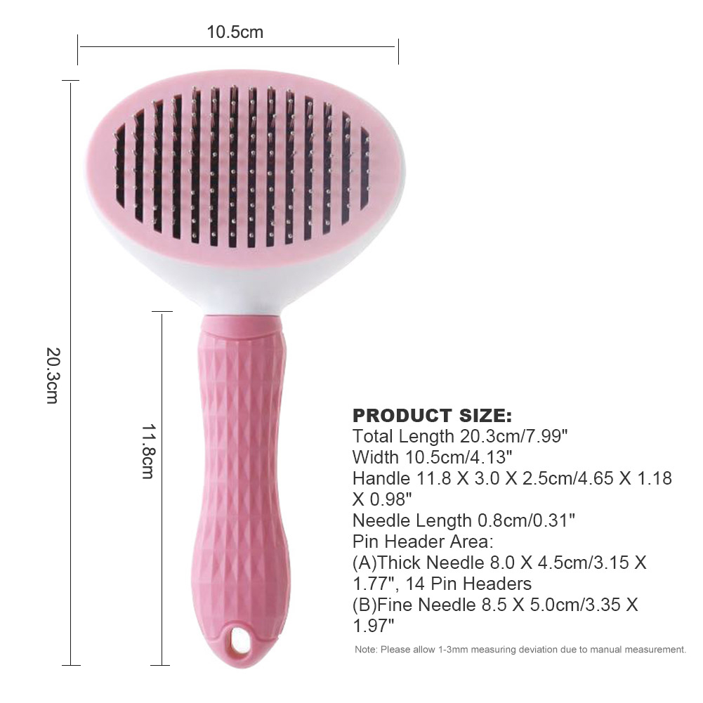 Pet Comb Self Cleaning Slicker Brush Dog Cat Removes Undercoat Tangled Hair Massages Particle Improves Circulation Skin-friendly: Pink 14 pin
