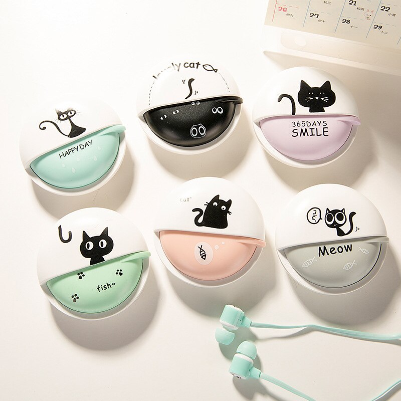 Kawaii mignon chat dessin animé écouteur 3.5mm dans l'oreille stéréo écouteurs avec micro avec casque étui pour Iphone Xiaomi Huawei Samsung TXTB1