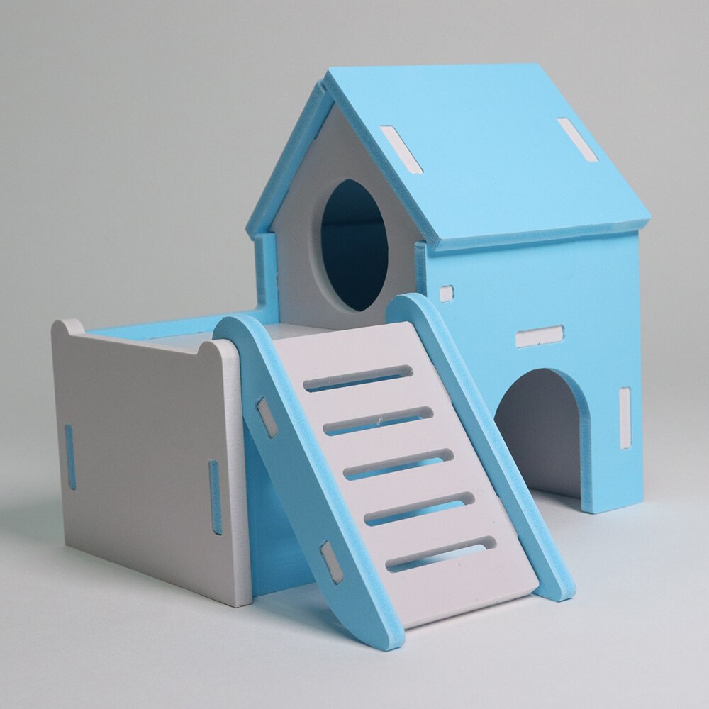 Non-toxic Pet Hamster Wooden House Small Mouse Nest Houses With Staircase Small Animal Living Home Pets Nest: H