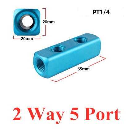 Distribuidor de colector de aire de 1/4 &quot;PT, puerto de rosca 2, 3, 4, 5, 6, 7, 8, 9 vías, conector rápido neumático, divisor de bloque de aluminio de manguera: 2 Way 5 Port