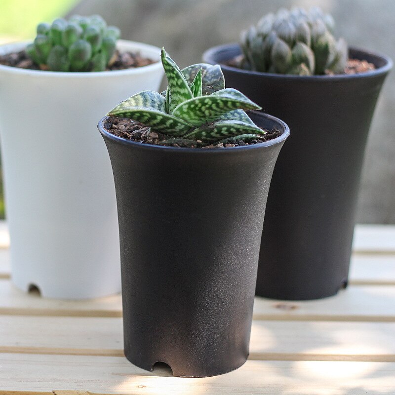 Lavabo de pelo antiguo para plantas suculentas, lavabo Vientiane, maceta de plástico redonda gruesa mate de cintura alta, jardinería en blanco y negro