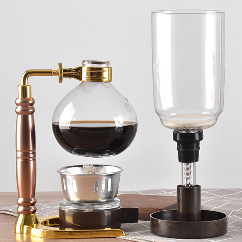 Kaffemaskin sifon kaffebryggare te sifonkanna vakuum kaffebryggare glastyp filter 3 koppar guld