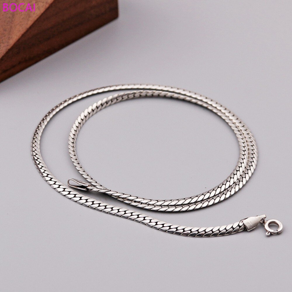 Bocai ægte  s925 sterling sølv halskæde 3mm 3.5 ｍｍ 4 mm nye mænd sidelæns slange knogle halskæde thai sølv smykker