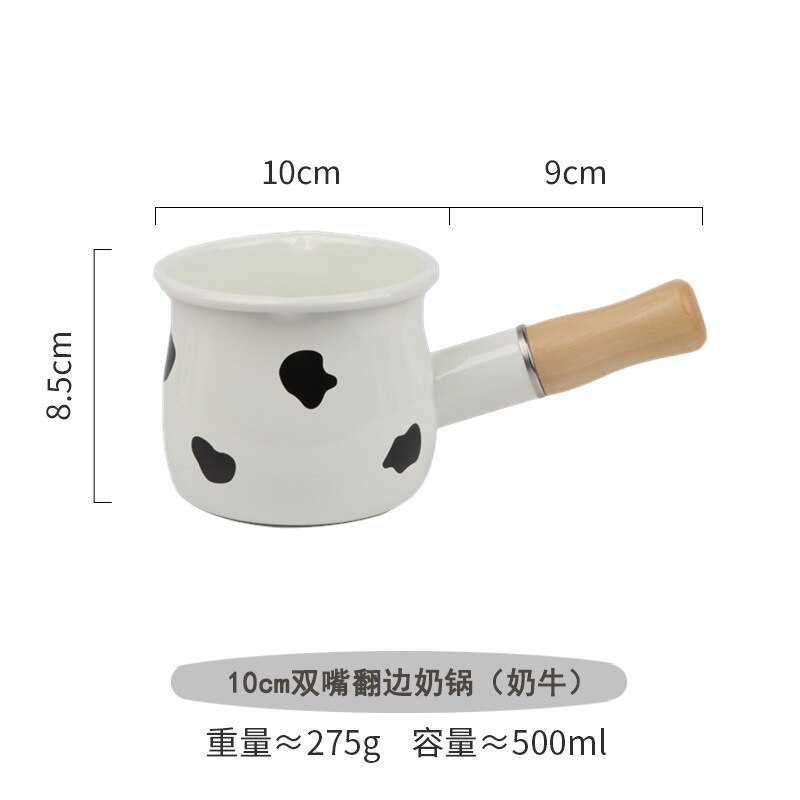 500ml Enamel Milk Pot With Wooden Handle Gas Stove Induction Cooke Baby Breakfast Milk Coffee Saucepan Cookware