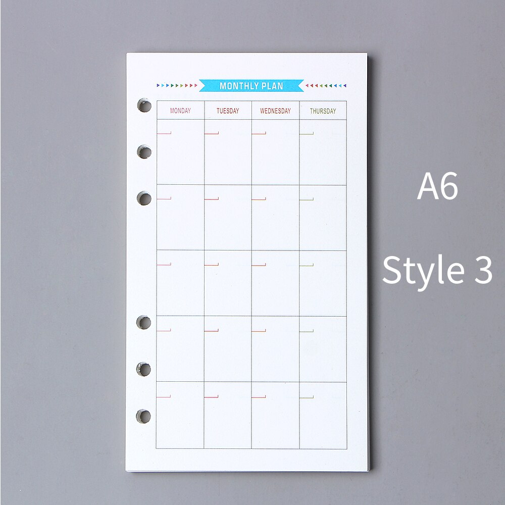 Agenda en espiral con 6 agujeros, planificador con papel interno, diario semanal, Plan mensual para hacer lista, página colorida para cuaderno de hojas sueltas A6/A5: A6-style3