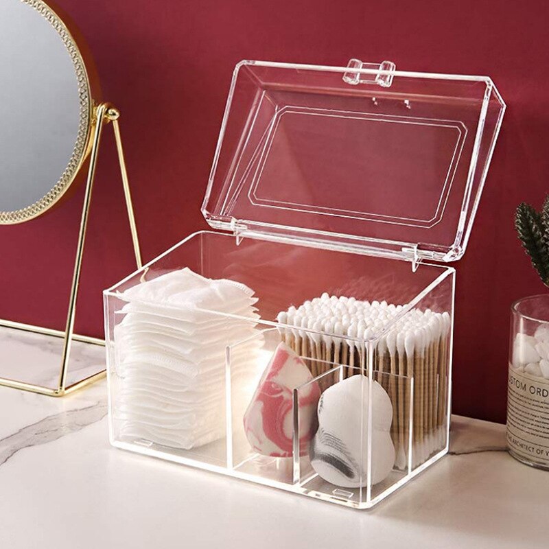 Transparante Make-Up Wattenstaafjes Doos Bedekt Desktop Organizer Sieraden Container