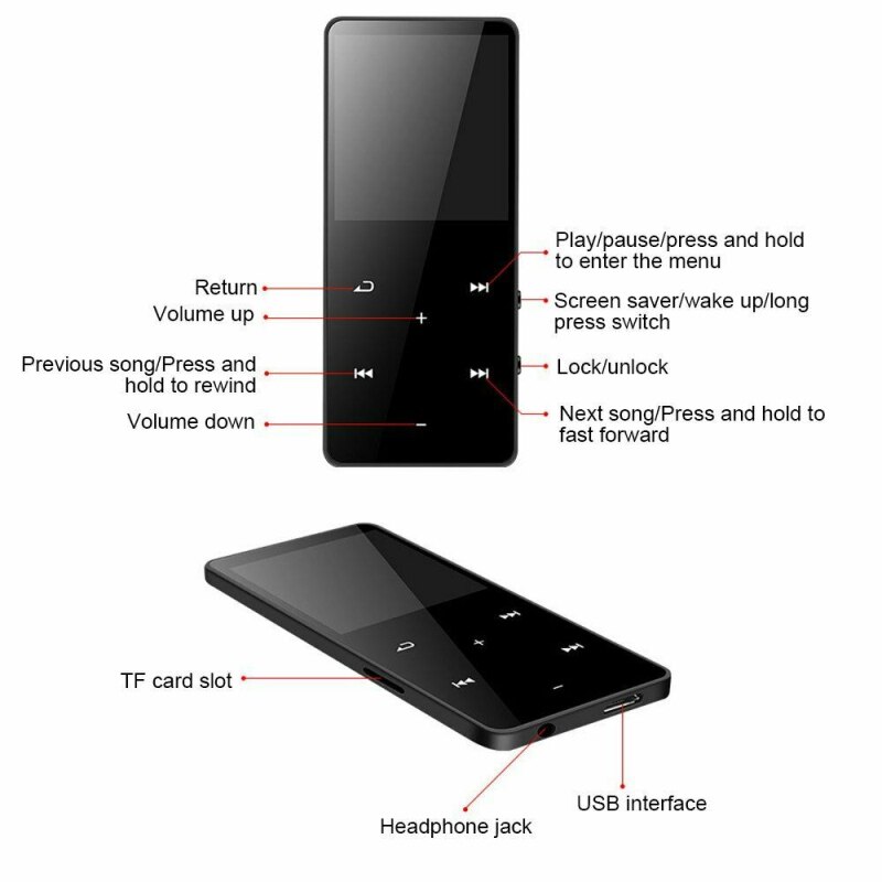 MP4 Player With Bluetooth Speaker Touch Key Built-in 4GB 8GB 16GB HiFi Portable Walkman With FM Radio Recording Music Player