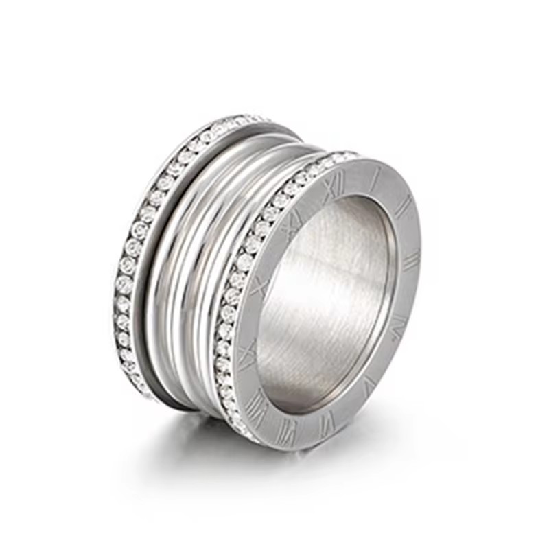 Anillos grandes elegantes de acero inoxidable para Mujer, anillo de circón brillante con alfabeto romano, Anillos gruesos para Mujer, joyería para y boda de lujo: 11 / Rojo