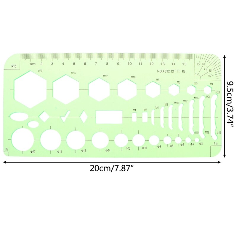 18 stilarter linealer grøn plastik cirkler geometrisk skabelon lineal stencil måleværktøj brevpapir studerende tegning kurve lineal: 4332