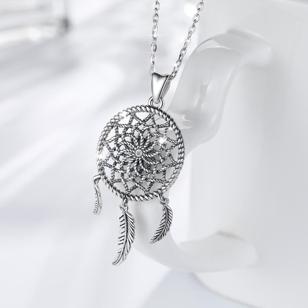 EUDORA Sterling Silver Dream Catcher Ketting met Clear Zirconia en 3 veren boho dreamcatcher sieraden voor Vrouwen D422