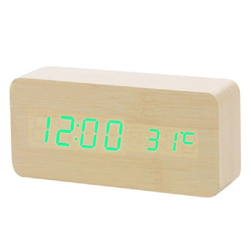 Led Houten Wekker Horloge Tafel Voice Control Digitale Hout Despertador Elektronische Desktop Usb/Aaa Aangedreven Klokken Tafel Decor