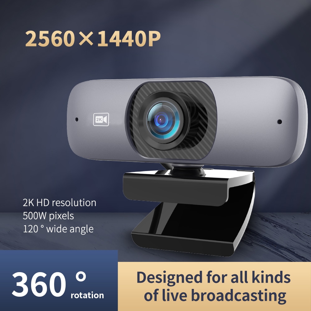 TISHRIC C200 2K 500W Pixels Best Webcam For PC 120° Wide Angle 2K UHD 2560*1440P H.264 Web Camera with Microphone USB Web Cam