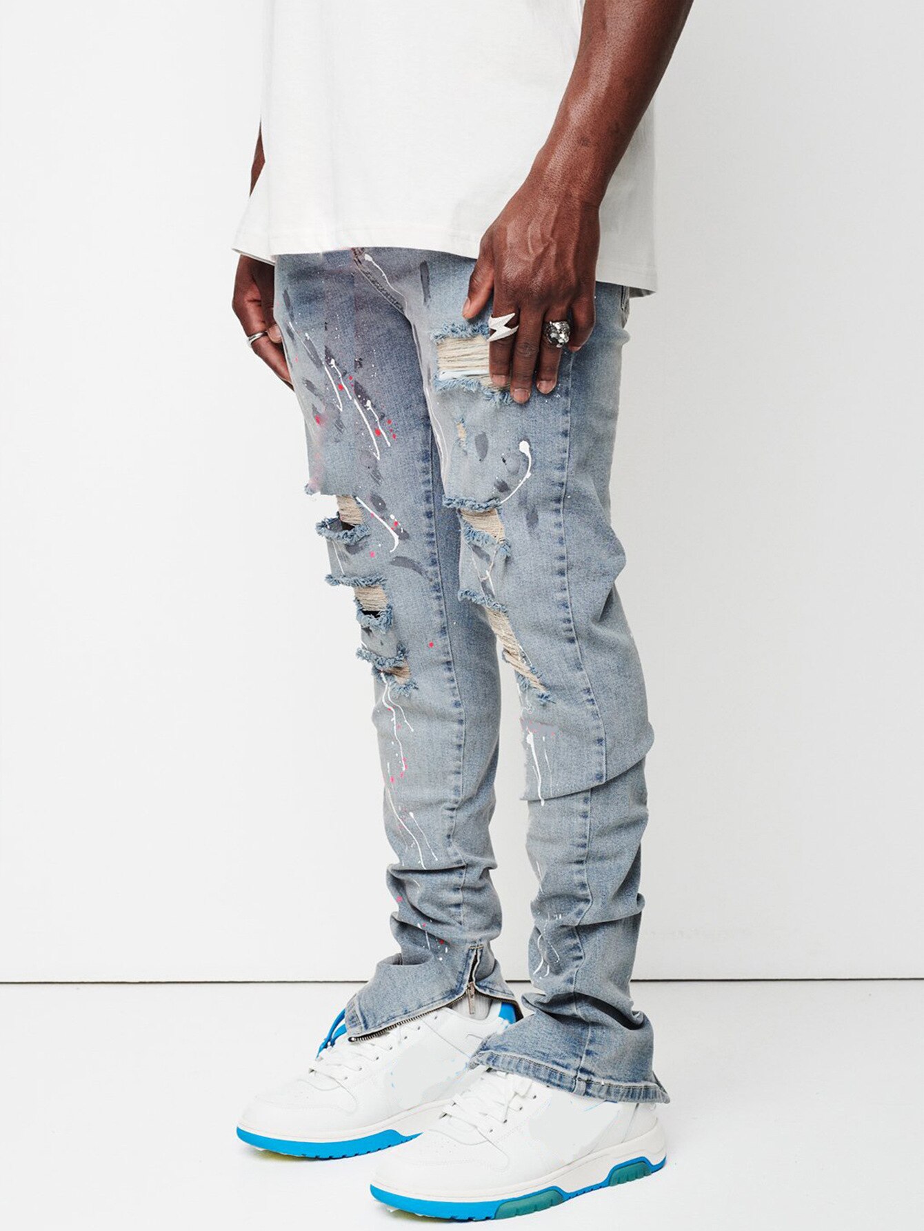 2022 Ripped Jeans For Men Trendy Slim Paint Craft Denim Pencil Pants Street Hipster Trousers male Clothing XS-XL