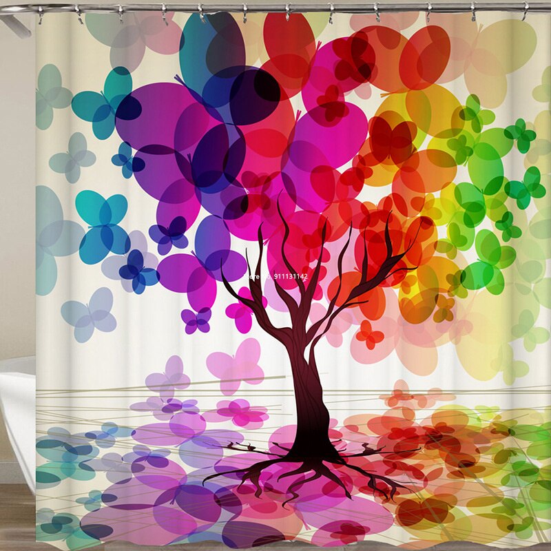 Kleur Geschilderd Plant Dier Digital Printing Badkamer Douchegordijn Polyester Waterdicht Douche Partitie Gordijn: 1 / 150* 180cm