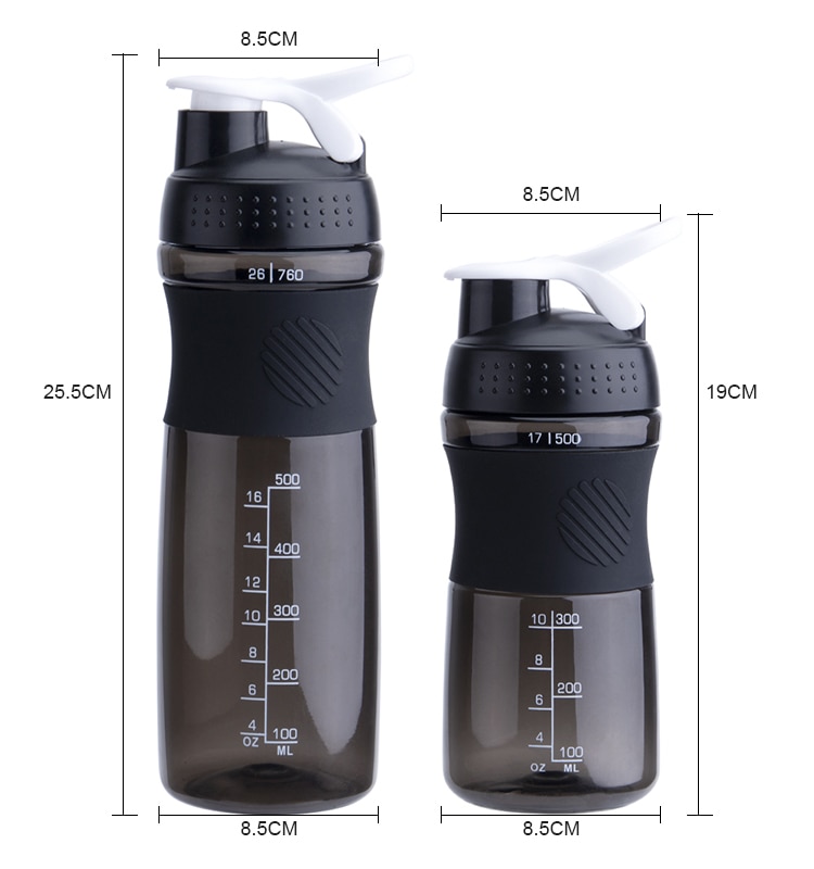 500ML/750ML Shaker protéine bouteille d'eau de alimentaire BPA gratuit Shaker bouteille salle de sport avec boule d'agitation étanche couvercle voyage en plein air