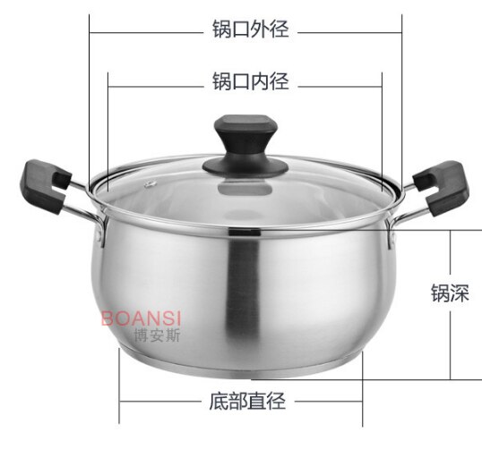 1 ud. De olla de acero inoxidable con base Extra alta, utensilios de cocina, cocina de inducción, sopa y ollas para el hogar: 26CM