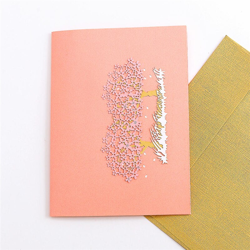 3D Cherry Tree Shape Pop Up Greeting Cards For Valentine's Day Year Mother's Day Birthday Girlfriends With Envelope