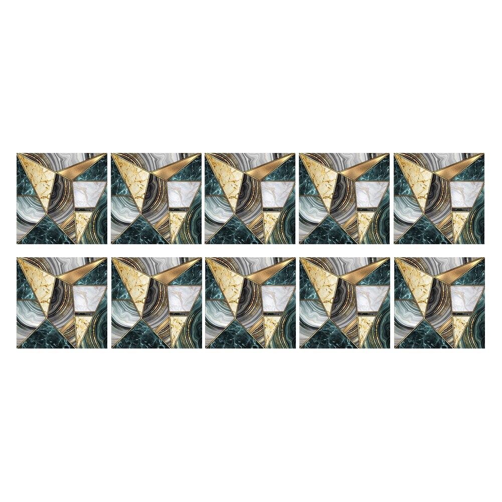 10pcs DIY Geometric Pattern Wall Tile Stickers Waterproof Self-adhesive Kitchen Bathroom Toilet Floor Decals Decor 10X10cm#38: E