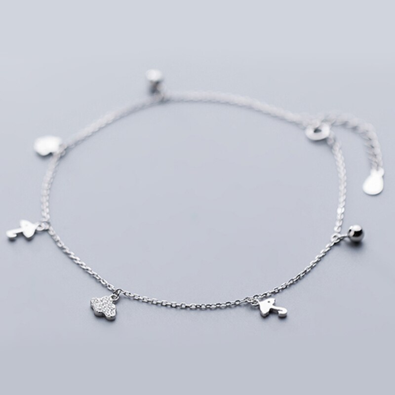 925 Sterling Silver Adjustable Chain Anklet with Small Cloud/Umbrella/Foot Charms Jewelry Female Anklets on Foot