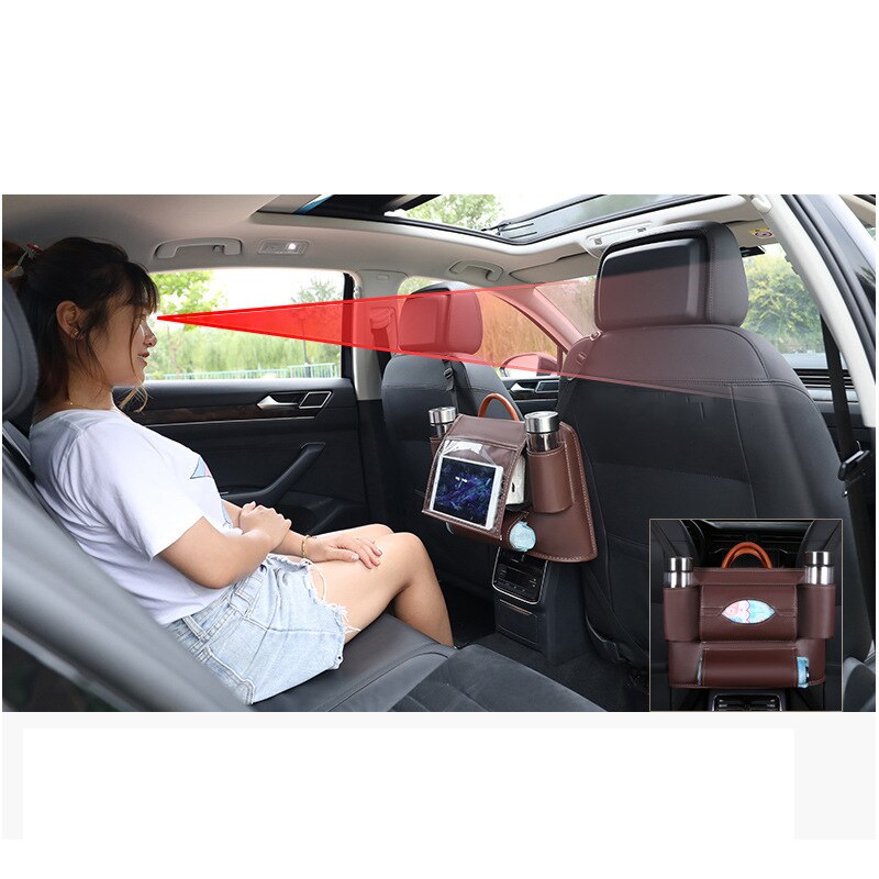 Autostoel rugleuning hangende opbergruimte stoel organizer pu lederen tissue opbergzak bekerhouder opbergen opruimen accessoires voor autostoelen