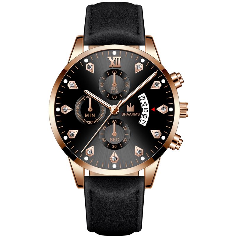 SHAARMS hommes montre bracelet en cuir Quartz montre-bracelet Date horloge Sport montres Relogio Masculino: C