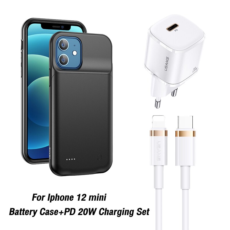 USAMS ładowarka tylna obudowa dla Iphone 12 pro max mini Power Bank ładowarka pokrywy skrzynka dla iPhone 11 Pro max X XR 6 7 8 plus: 12 mini white