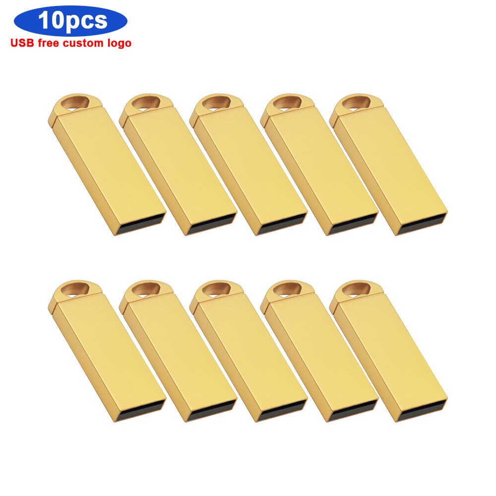 10 stuks gratis logo usb-stick, 128gb metalen usb-sticks, 2.0 usb-geheugensticks, 4gb 8gb 16gb 32gb flashdrive u-schijf