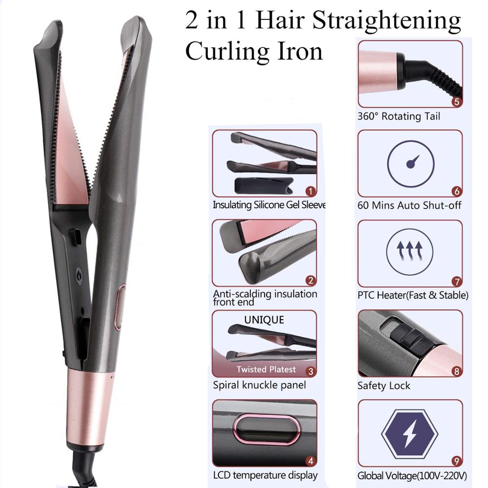 Professionele Haar Stijltang Krultang 2 In 1 Haar Krultang Coating Stijltang Strijkijzers Keramische Haar Krultang