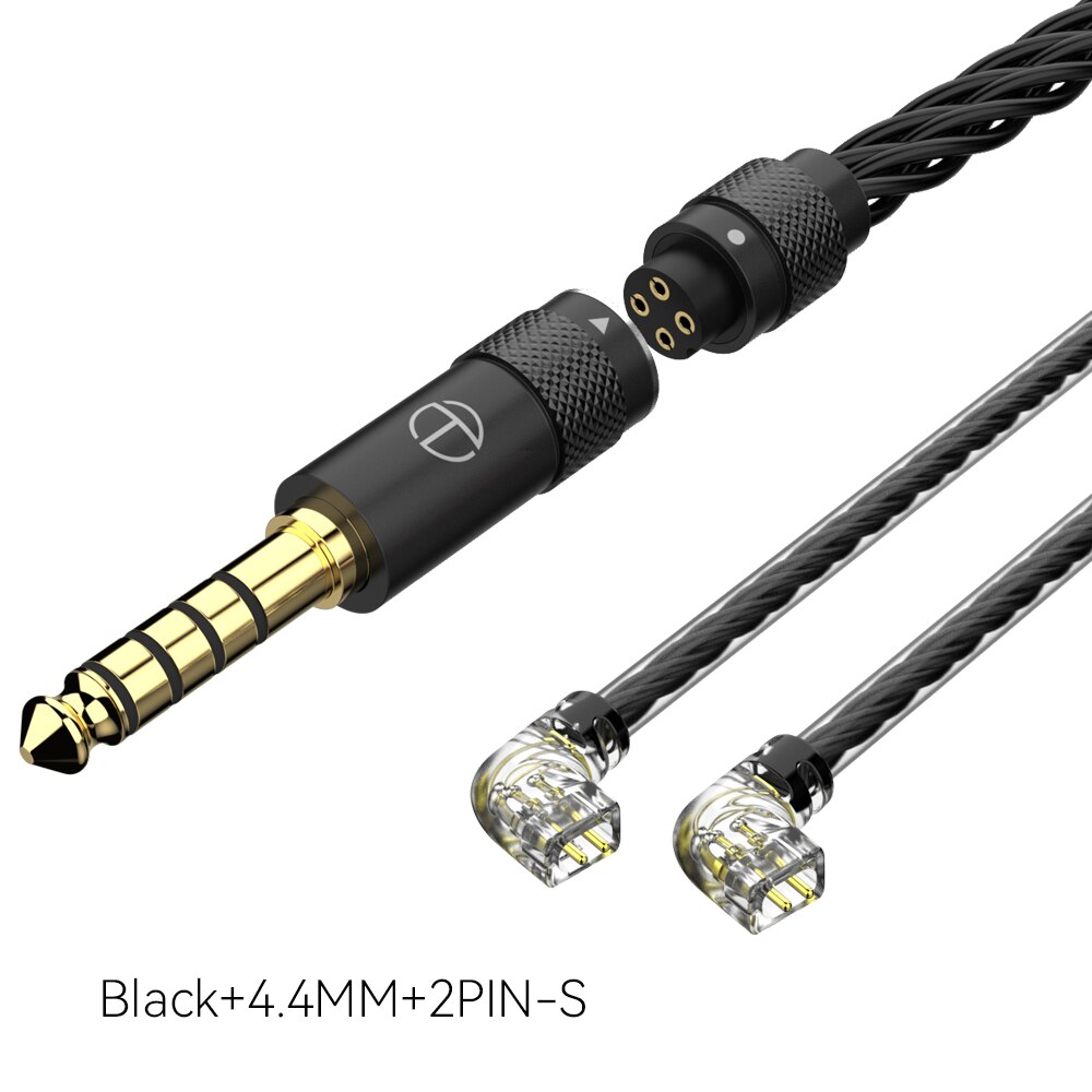 Trn  t2s pro 16 -adriges, versilbertes hifi-upgrade-kabel, grau/schwarz, mmcx /2- pin-anschluss für trn vx pro  ta2 ta c16 zsx  mt1 mt2 edx: Schwarzer 4.4 2 pin-qdc