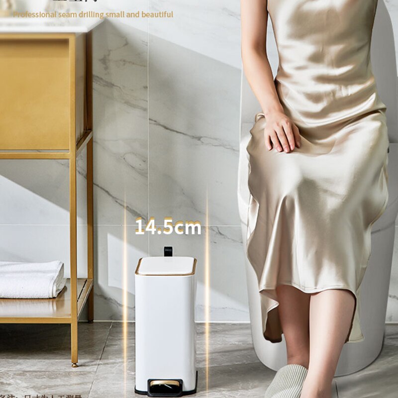 Cubo de basura Rectangular con Pedal para el hogar, papelera de basura portátil, Cubo de almacenamiento de acero inoxidable para Cocina