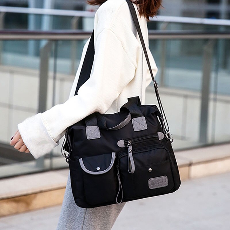 bolso Oxford a la para mujer, bolso de hombro para mamá de nailon informal, bolso de lona de gran capacidad negro: Default Title