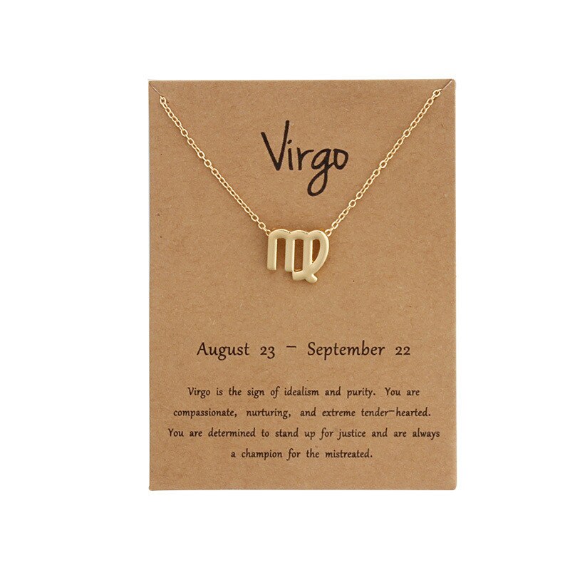 Collar con colgante de 12 Constelaciones de cáncer para mujer y niña, collar de de cumpleaños, tarjeta de mensaje, joyería: Virgo