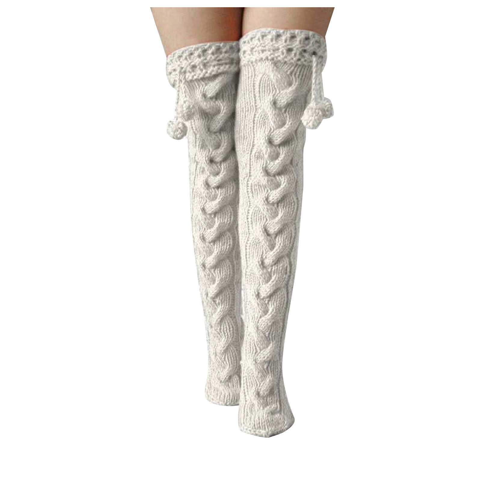 Women Stockings Cable Knit Extra Long Boot Over Knee Thigh Stocking Leg Warmers Winter Warm Stocking calcetines largos mujer: White 