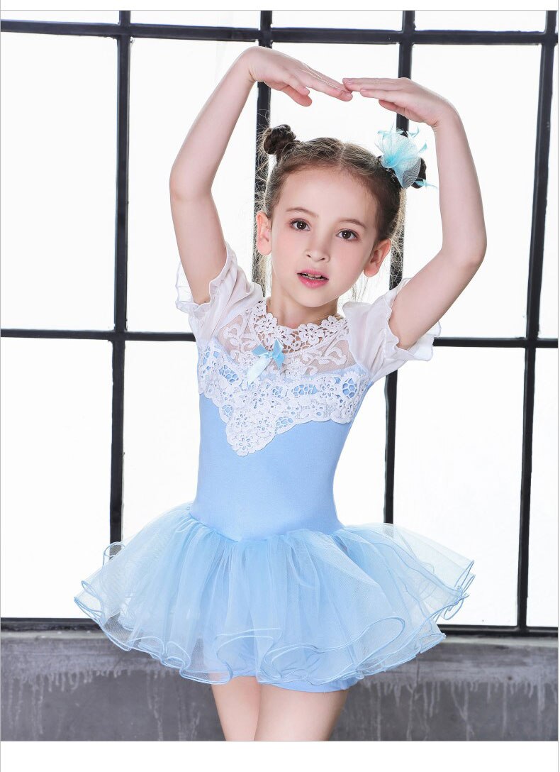 Ballet trikot ballet kjole piger ballet kostumer puf kortærmet ballet kjole til børn blonde trikot gymnastik trikot