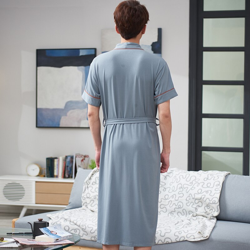 Zomer Badjas Mannen 100% Katoen Slaap Top Kimono Gewaden Voor Mannelijke Effen Gewaden Lange Badjas Bruid Robe Badjas