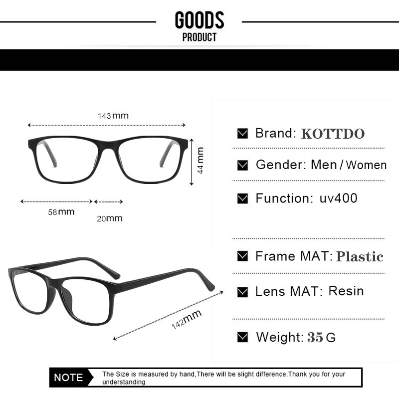 KOTTDO Classic Square Eye Glasses Frames for Women Vintage Computer Prescription Men Plastic Frame