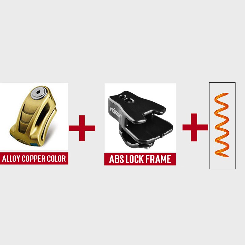 Veison Motorfiets Anti-Diefstal Beveiliging Disck Lock Motorbike Veiligheid Scooter Rotor Remmen Disc Lock Hangslot Motor Lock: Alloy copper SET