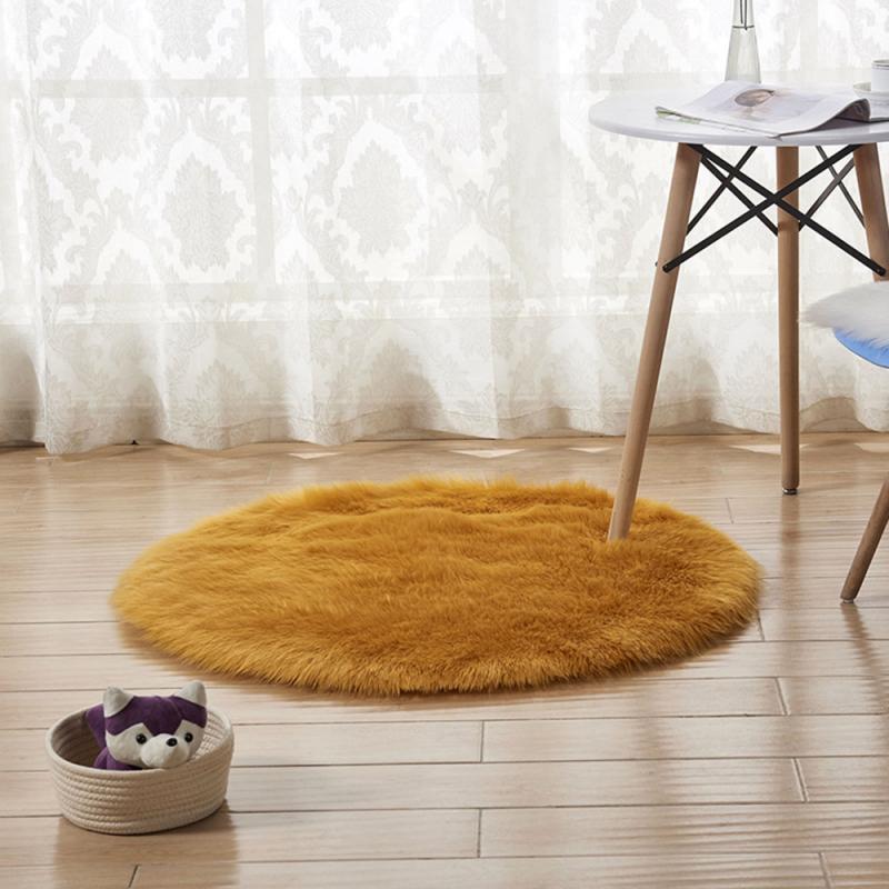 Shaggy Tapijt Wol Faux Pluizige Mat Kunstmatige Schapenvacht Harige Mat Ronde Tapijt Geen Pluisjes Tapijt Voor Slaapkamer Woonkamer Decor 30*30Cm: Camel