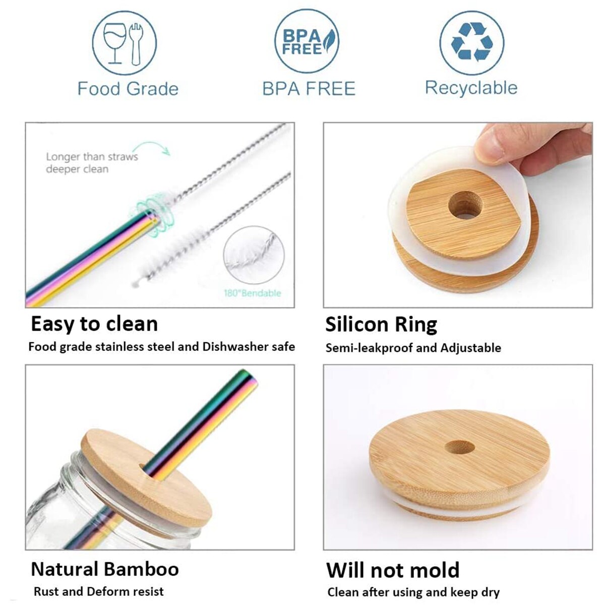 2Pcs Mason Jars with Lids and Straws 600/800ml Mason Jar Drinking Glasses for Bubble Tea Boba Milkshake Jam Juices Drinkware