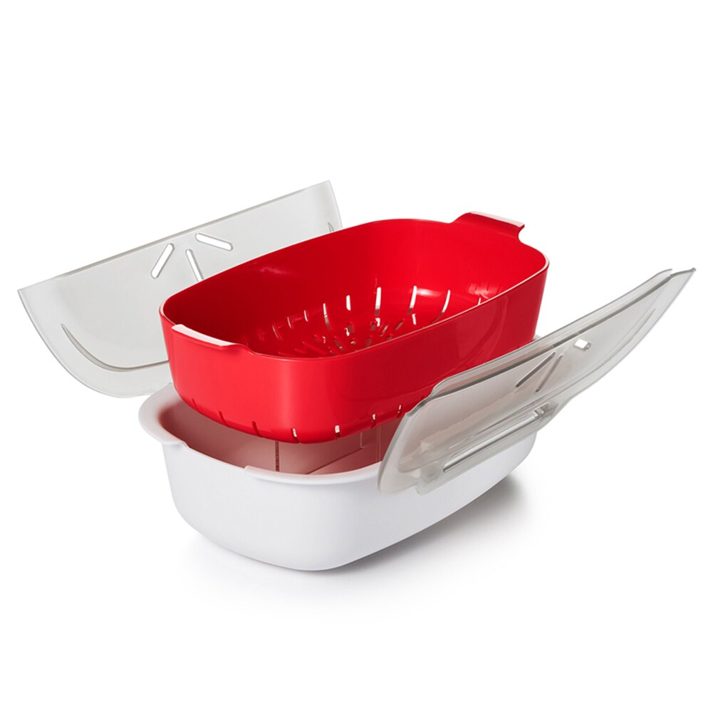 Plastic Steaming Dish Microwave Oven Fish Meat Vegetables Steamer Container