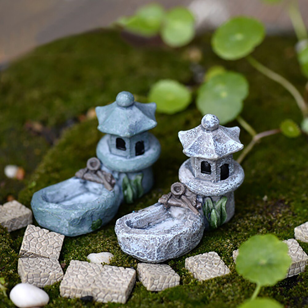 Mini fyrtårn vandbrønd figurer miniature håndværk fe haven kabine mos terrarium diy ornament haveindretning