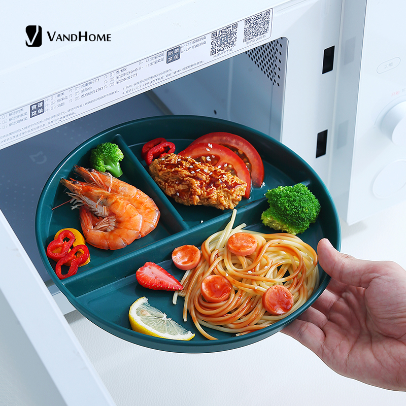 VandHome Compartment Plate For Food Round Plastic Salad Dinner Plates Dinnerware Plate Serving Dishes Cake Tray Kitchen Plates