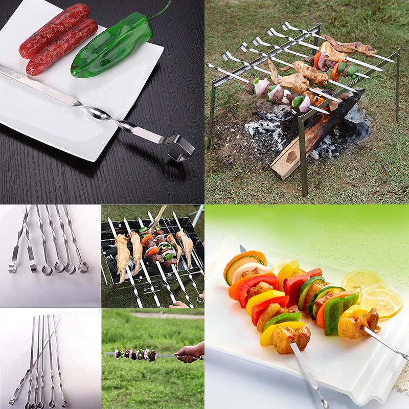 6 st/lots rostfritt stål grill kebab platt spett bbq grillnål verktyg 45/55cm