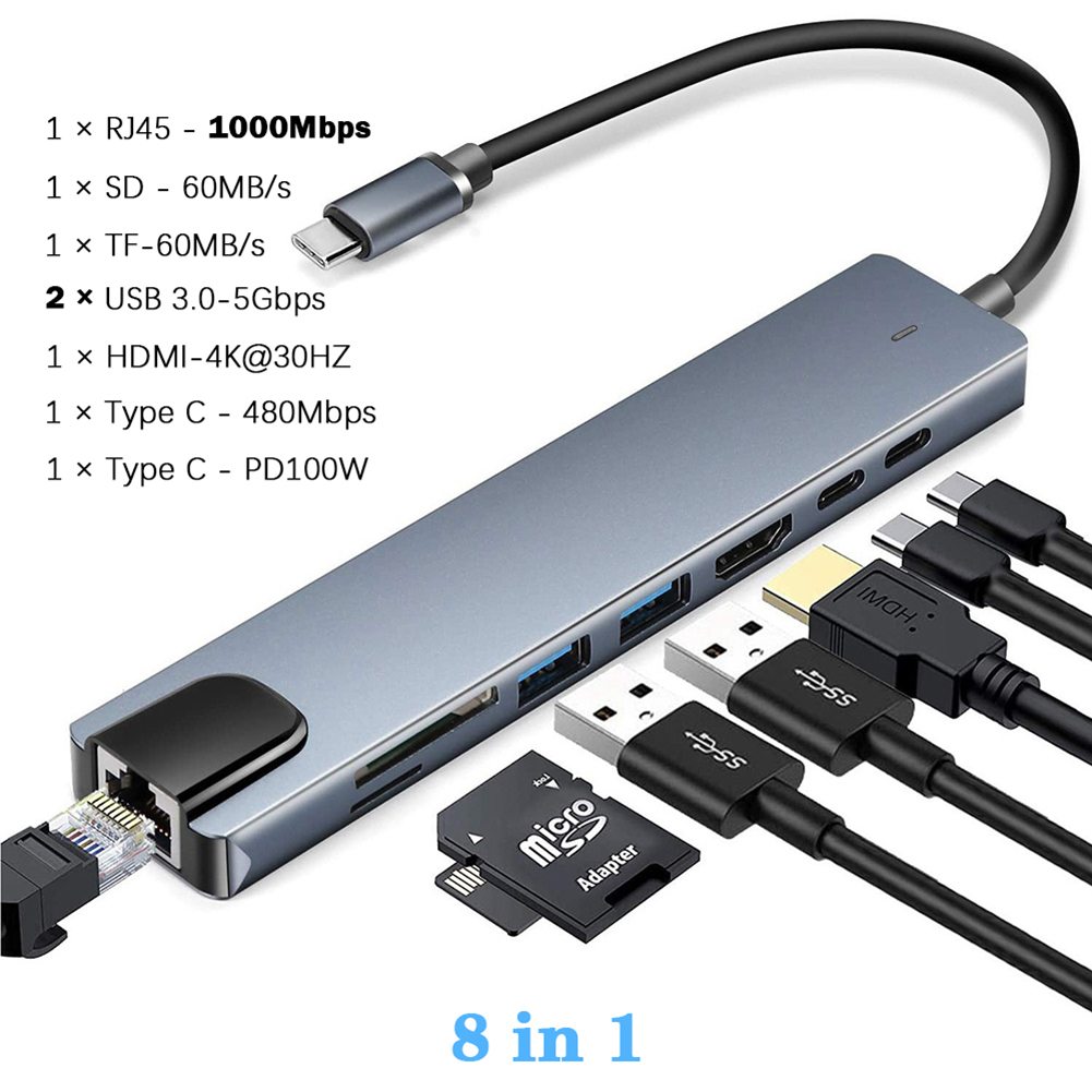 USB 3.0 Typ C HUB Stacja dokująca USB C do HDMI 4K 30HZ Wielofunkcyjny adapter typu C do RJ45 1000Mbps Ethernet Przedłużacz VGA
