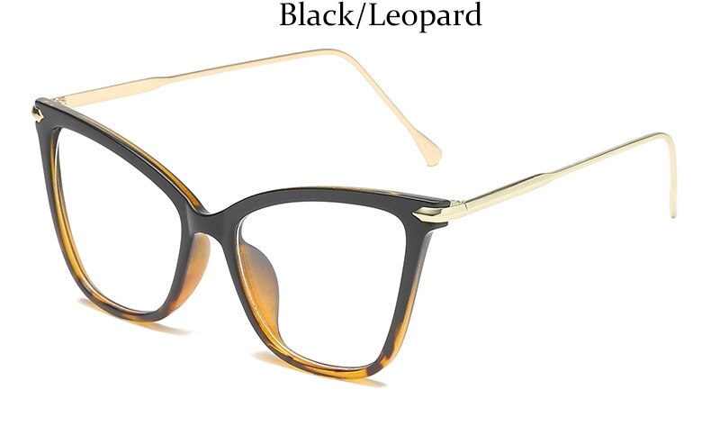 Montura de gafas para mujer, lentes ópticas transparentes de ojo de gato, montura de Metal, a la , montura de gafas negras,: Black Leopard