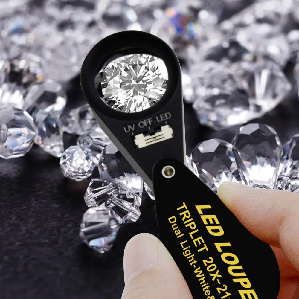 20x Loupe 21mm Optical Glass Magnifier 6 LED Light & UV Light Black Frame Achromatic Triplet Lens Hobbyist Coin Collector Arts