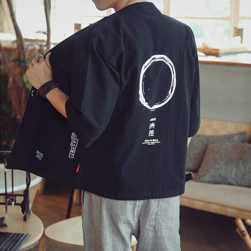 Japansk kokkejakke uniform sommerfrakke med korte ærmer til mænd hotel restaurant sushi japansk restaurant køkken arbejdsskjorte: Sort / L