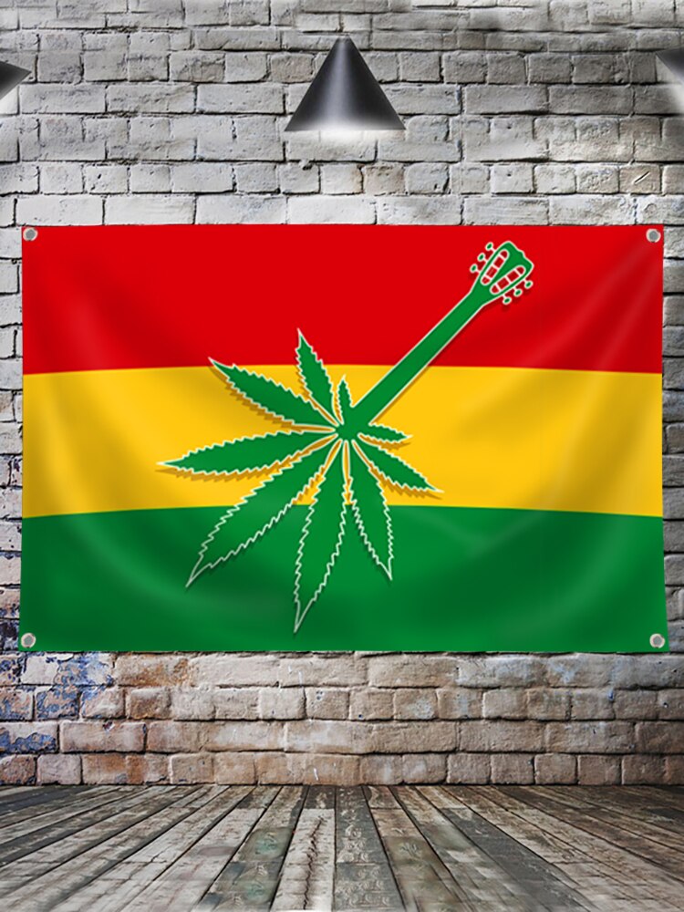 Leaf Rasta Lion Hanging Flag Banner Music Rock Reggae Jamaica Home Decoration Wall Art 4 Gromments in Corners 3*5FT 144cm*96cm: F / 3 x 5FT (96 x 144cm)
